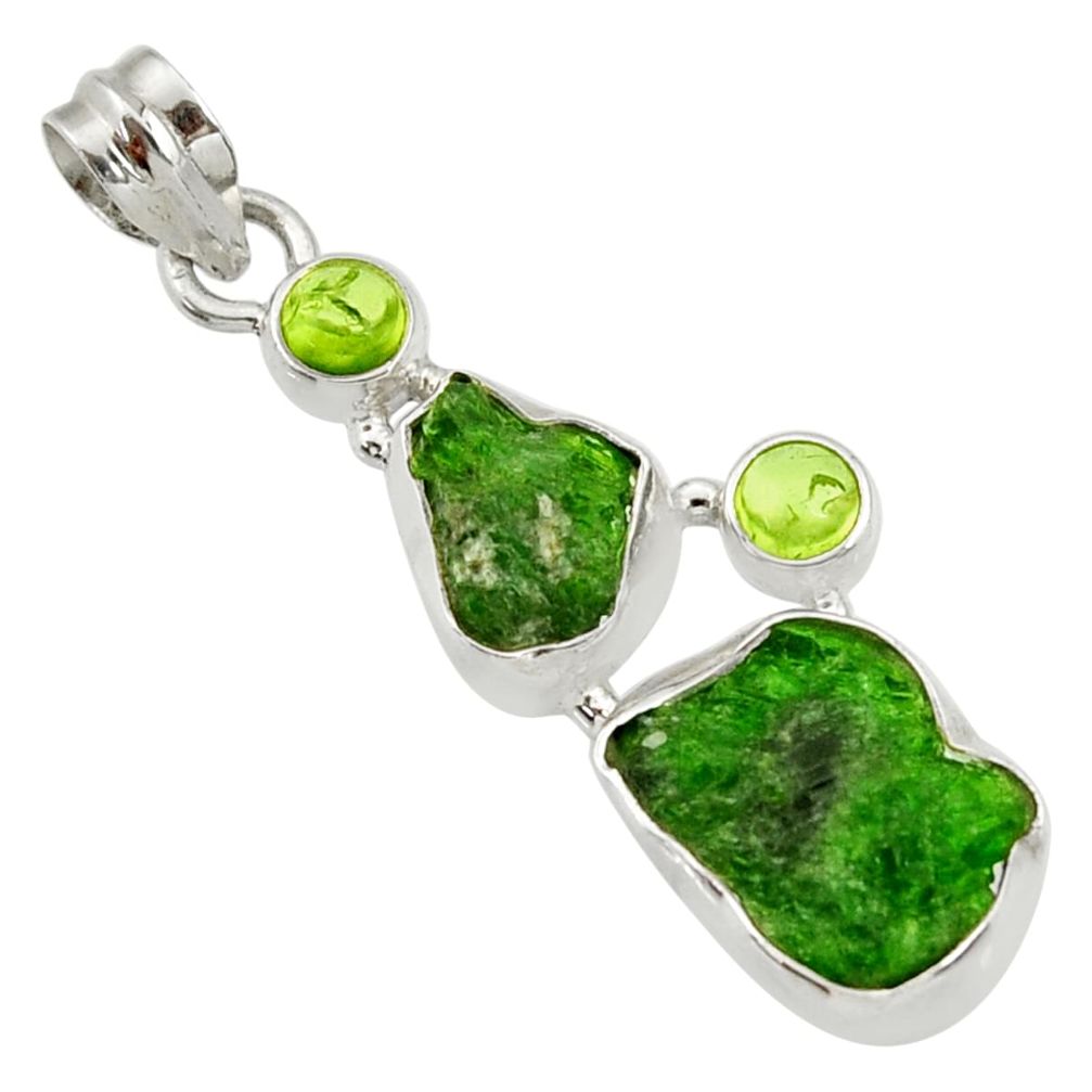 14.90cts green chrome diopside rough peridot 925 sterling silver pendant d43503