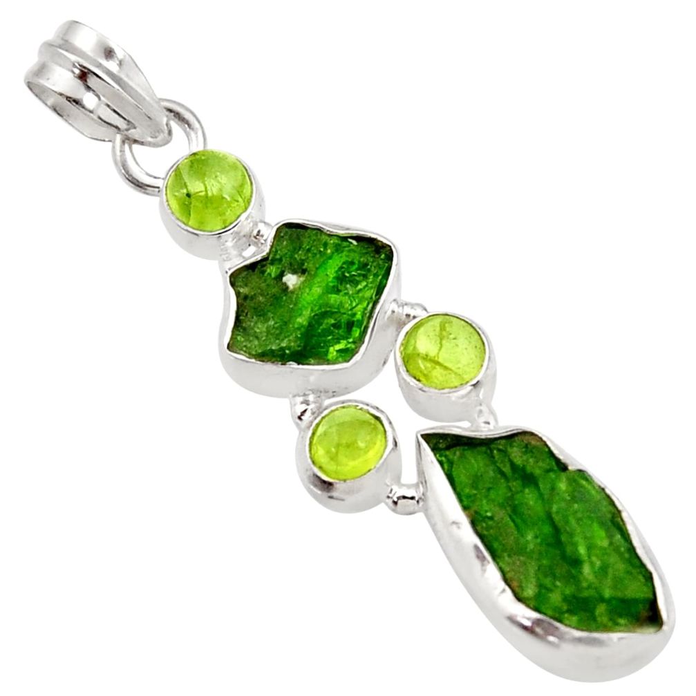 16.54cts green chrome diopside rough peridot 925 sterling silver pendant d43506