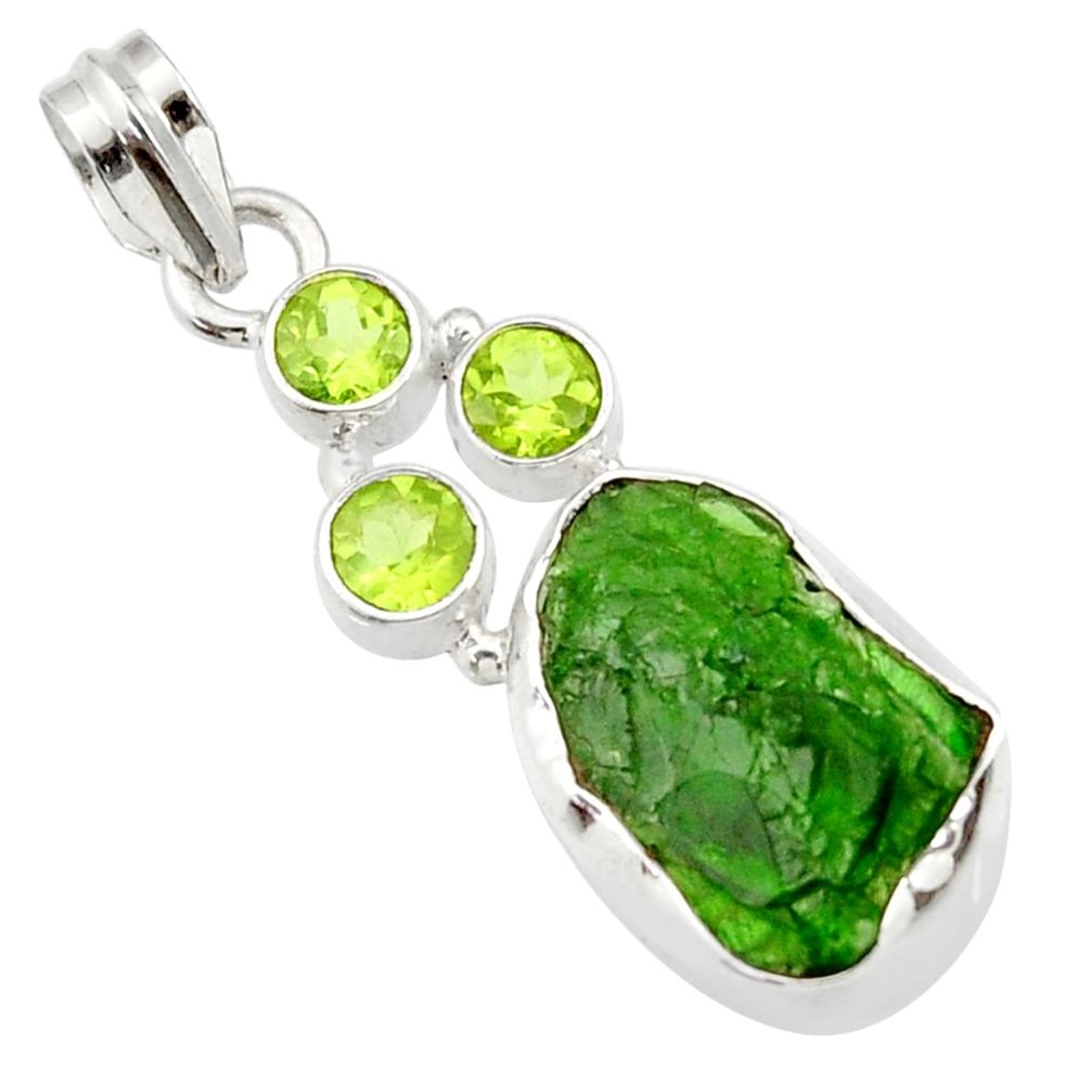 14.57cts green chrome diopside rough peridot 925 sterling silver pendant d43510