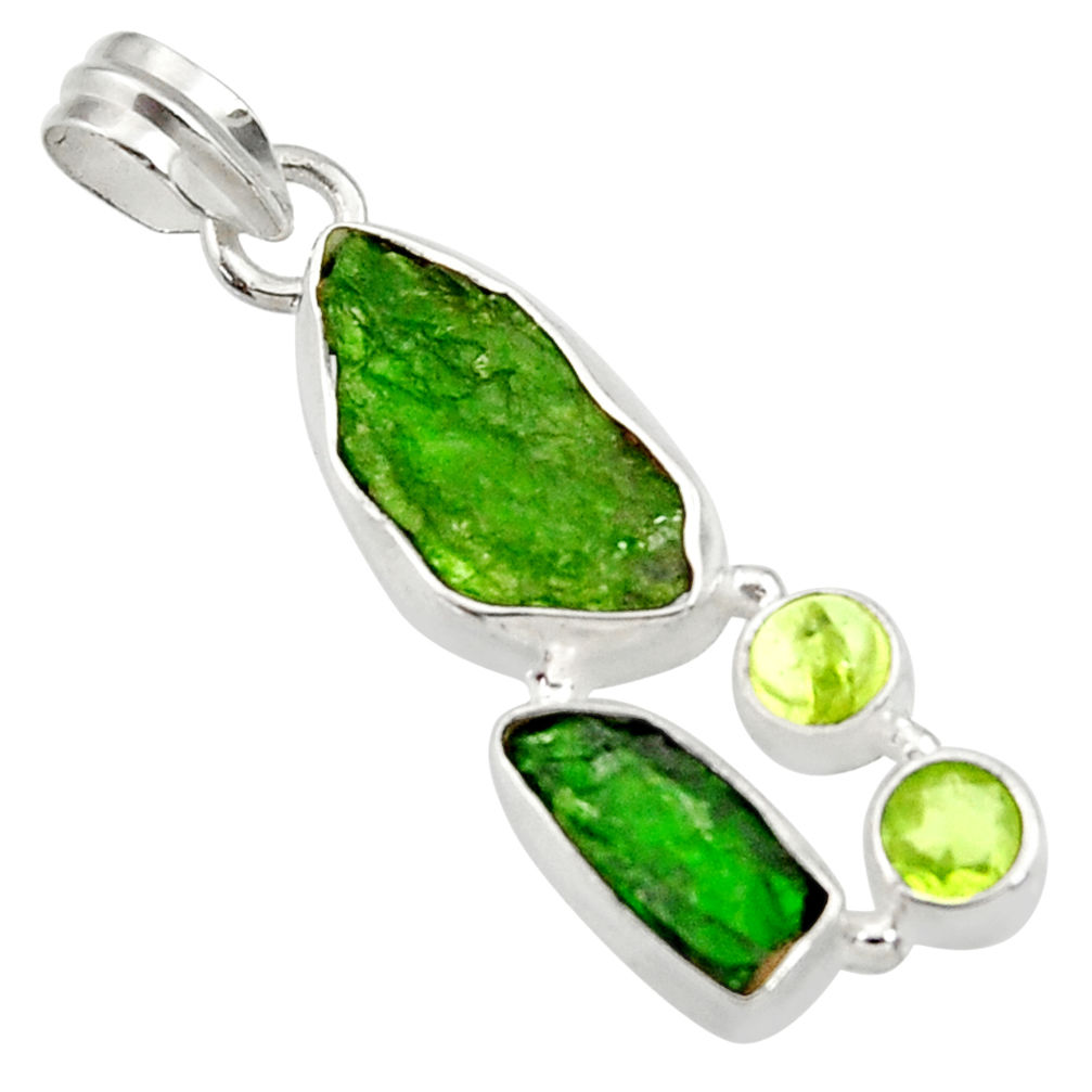 14.72cts green chrome diopside rough peridot 925 sterling silver pendant d43512