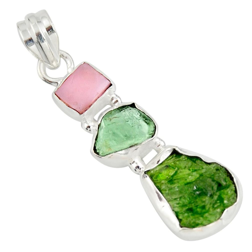 11.69cts green chrome diopside rough tourmaline rough 925 silver pendant r26846