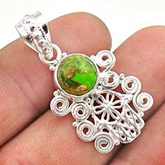 4.68cts green copper turquoise 925 silver hand of god hamsa pendant t64845