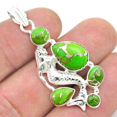 9.40cts green copper turquoise 925 sterling silver fairy mermaid pendant u51182