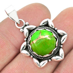 5.94cts green copper turquoise 925 sterling silver flower pendant jewelry u51356