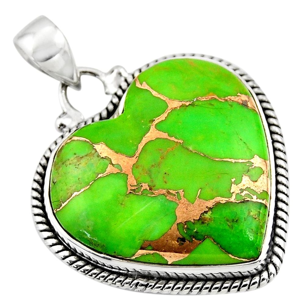 24.89cts green copper turquoise 925 sterling silver heart pendant jewelry r45964