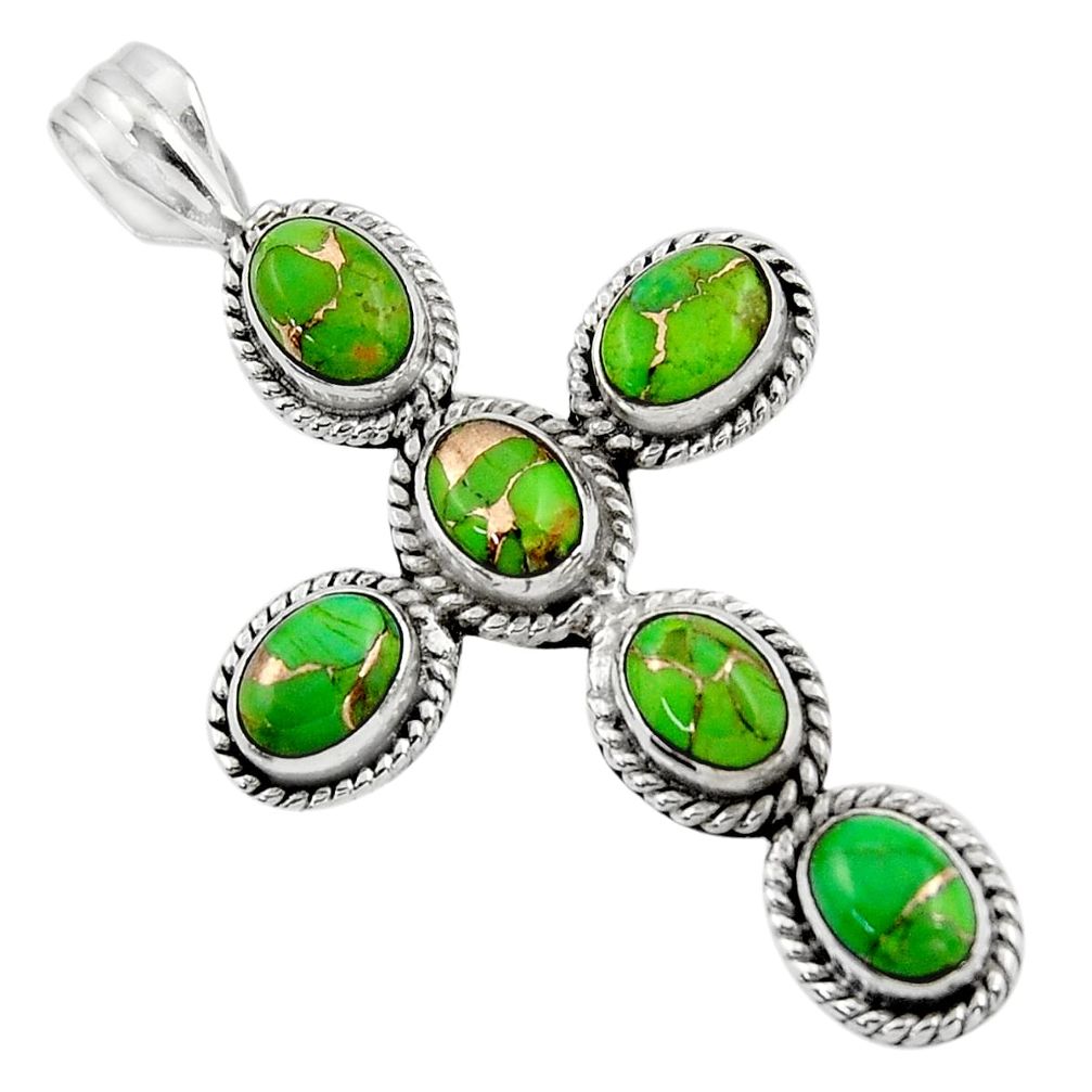 9.20cts green copper turquoise 925 sterling silver holy cross pendant r47995