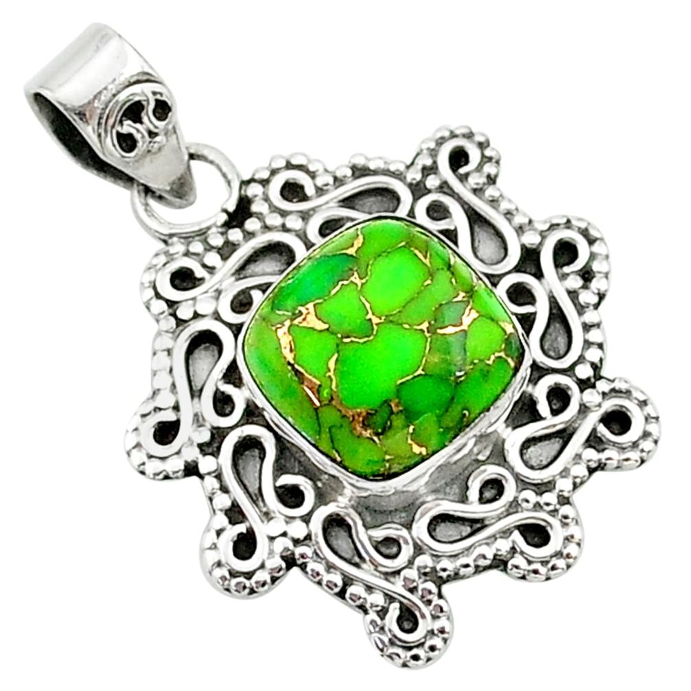 4.99cts green copper turquoise 925 sterling silver pendant jewelry t14491