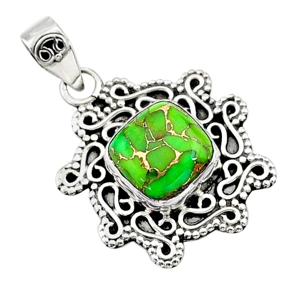 4.61cts green copper turquoise 925 sterling silver pendant jewelry t14511