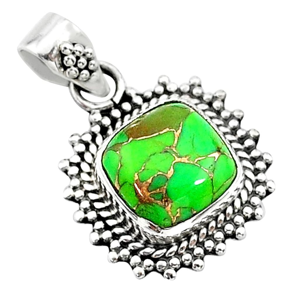 4.24cts green copper turquoise 925 sterling silver pendant jewelry t14525