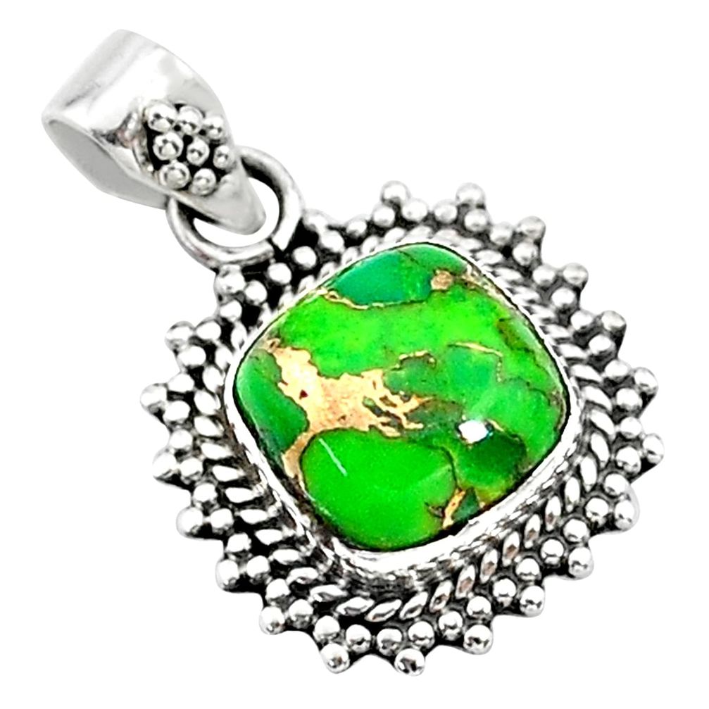 4.28cts green copper turquoise 925 sterling silver pendant jewelry t14528