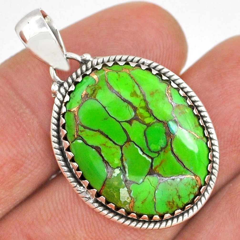 16.03cts green copper turquoise 925 sterling silver pendant jewelry u87322