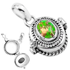 2.92cts green copper turquoise 925 sterling silver poison box pendant u9429