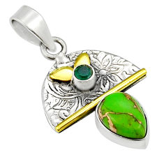 2.93cts green copper turquoise chalcedony 925 silver gold pendant jewelry y26241
