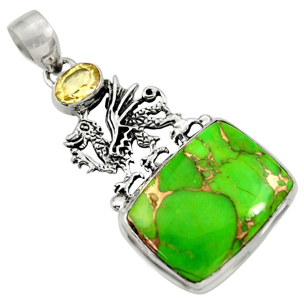 opper turquoise citrine 925 silver dragon pendant d41694