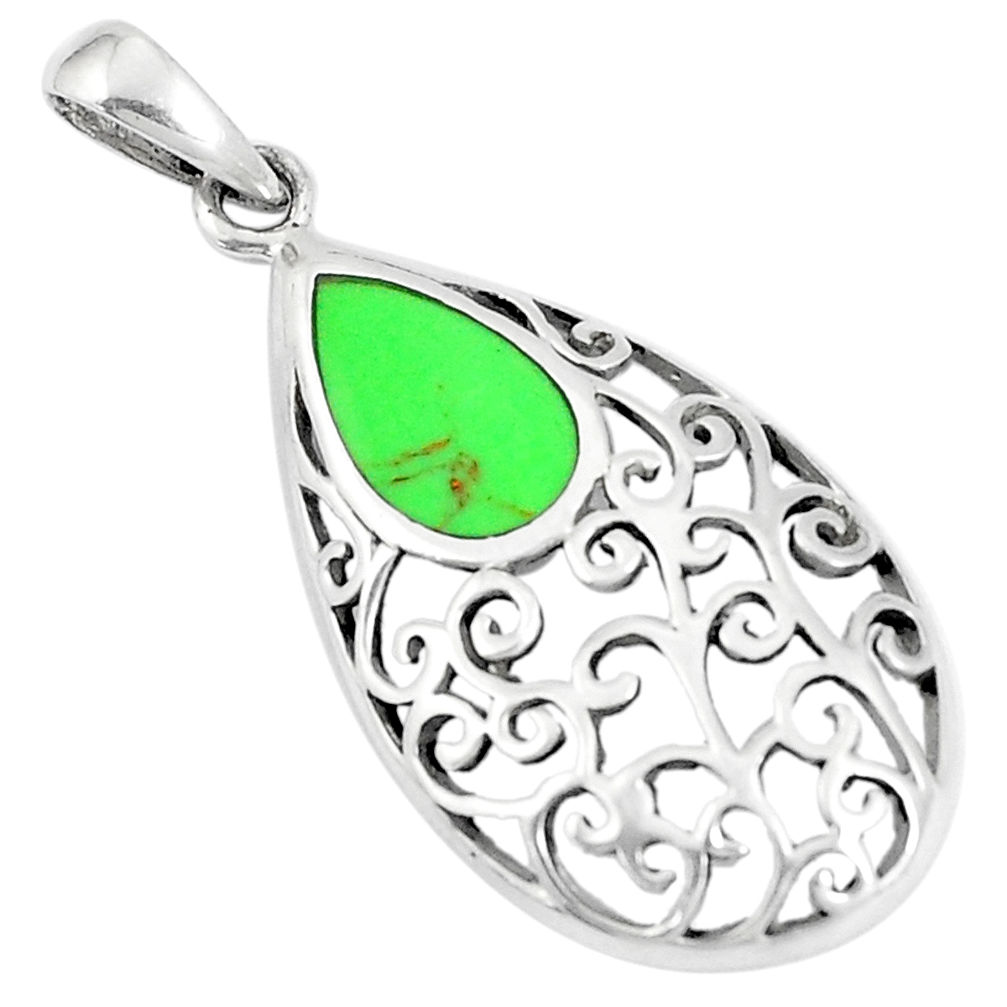 LAB 2.48gms green copper turquoise enamel 925 sterling silver pendant a93246 c14867