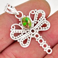 1.37cts green copper turquoise oval 925 sterling silver dragonfly pendant y30176