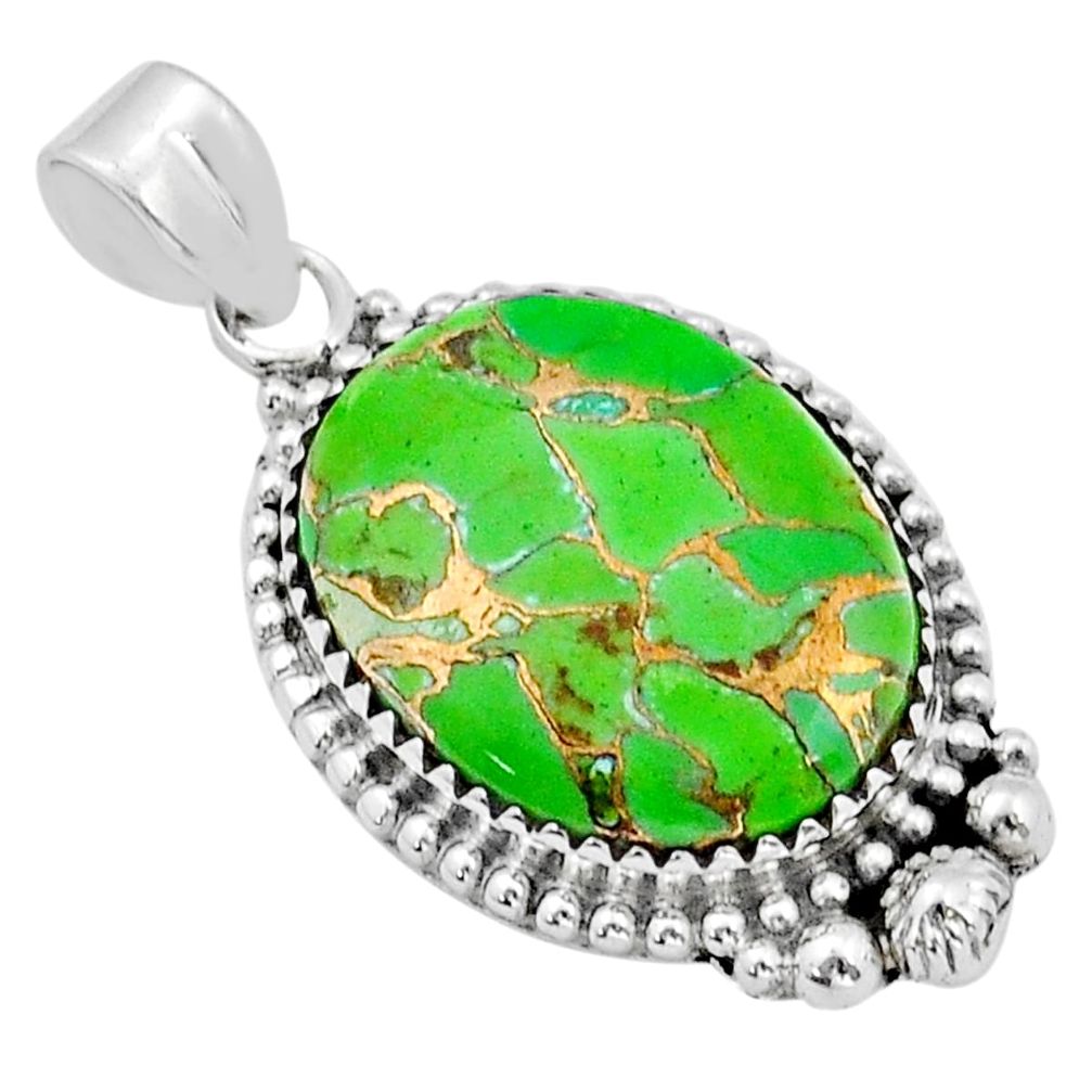 17.16cts green copper turquoise oval 925 sterling silver pendant jewelry u89822
