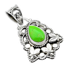 2.12cts green copper turquoise pear 925 sterling silver pendant jewelry u66444