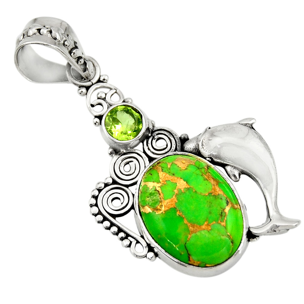 opper turquoise peridot 925 silver dolphin pendant d41745