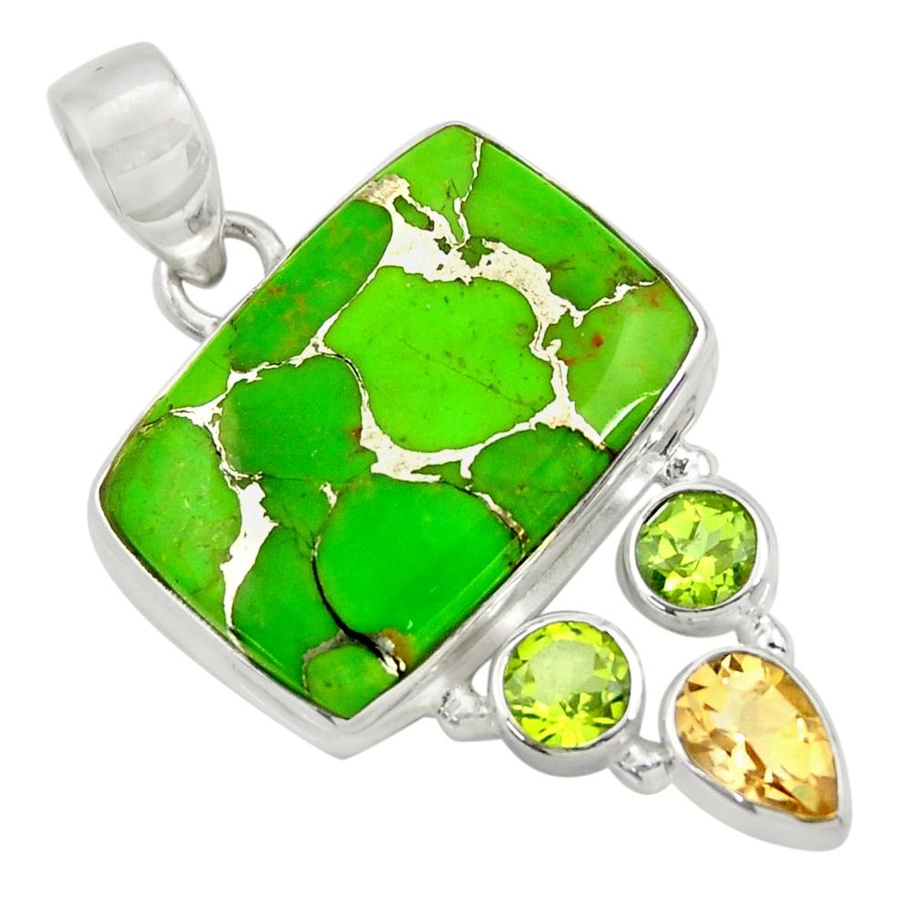 20.88cts green copper turquoise peridot 925 sterling silver pendant d41719