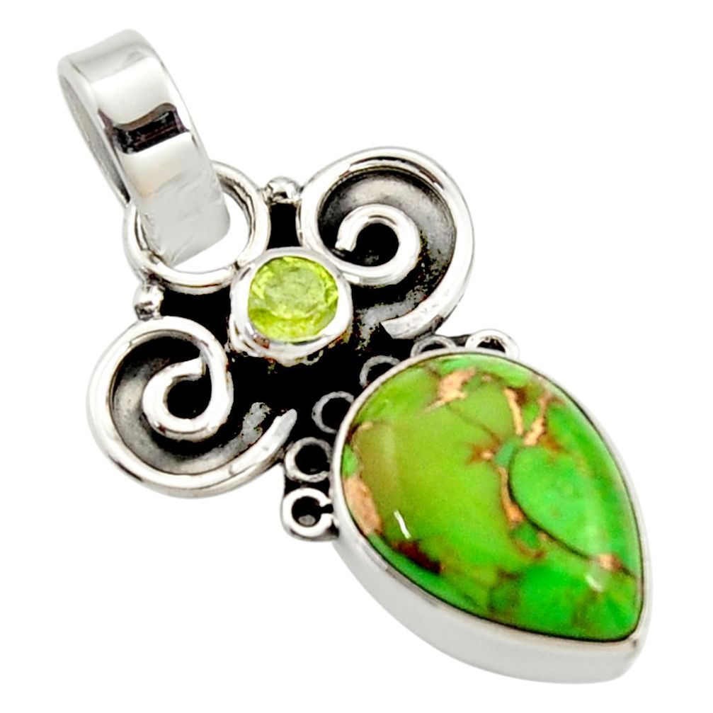 6.82cts green copper turquoise peridot 925 sterling silver pendant r24965