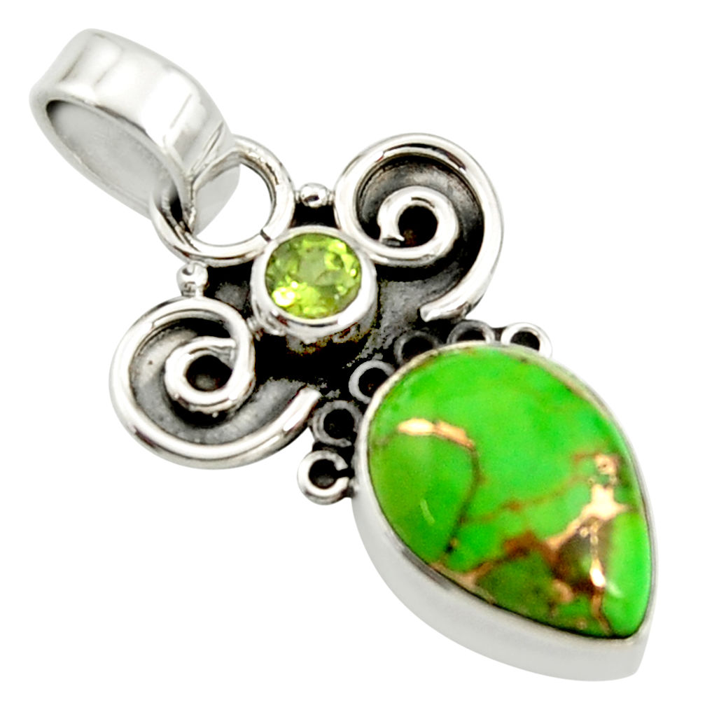 7.17cts green copper turquoise peridot 925 sterling silver pendant r24967