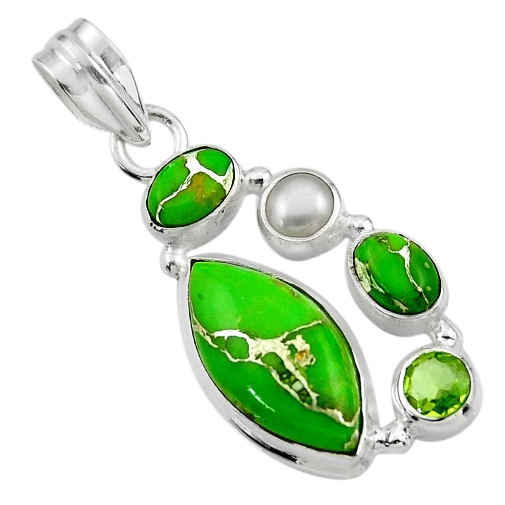 13.91cts green copper turquoise peridot 925 sterling silver pendant r44643