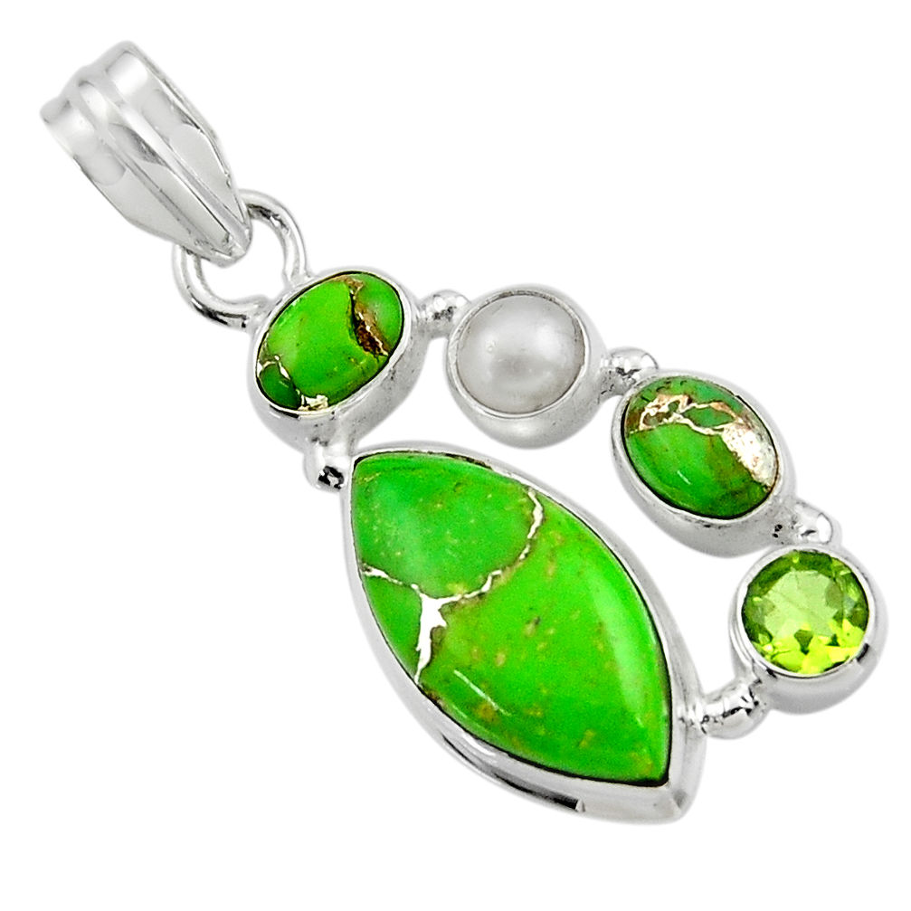 13.43cts green copper turquoise peridot 925 sterling silver pendant r44645