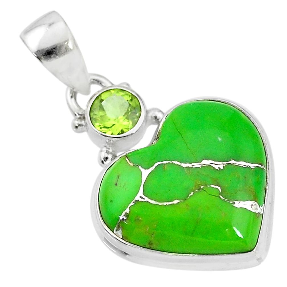 12.22cts green copper turquoise peridot 925 sterling silver pendant t4130