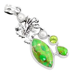 Clearance Sale- 15.33cts green copper turquoise peridot pearl 925 silver dragon pendant p37605