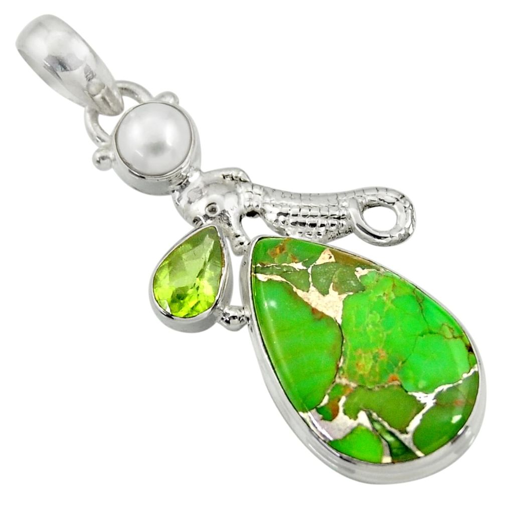 opper turquoise peridot pearl 925 silver seahorse pendant d41701