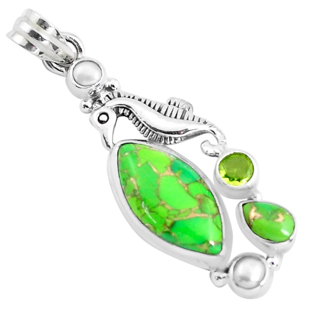 opper turquoise peridot pearl 925 silver seahorse pendant p37609
