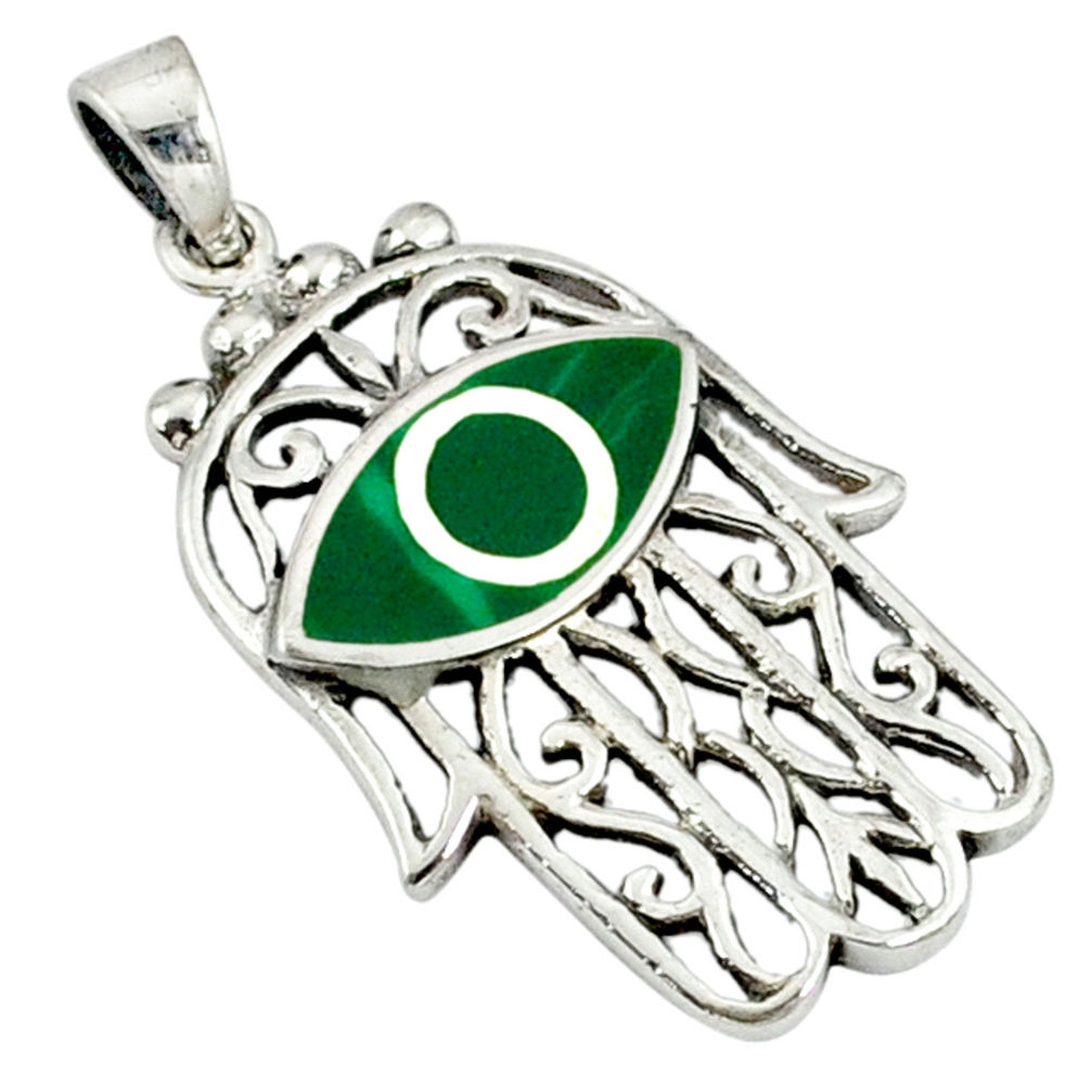 Green malachite (pilot's stone) 925 silver hand of god hamsa pendant c12513