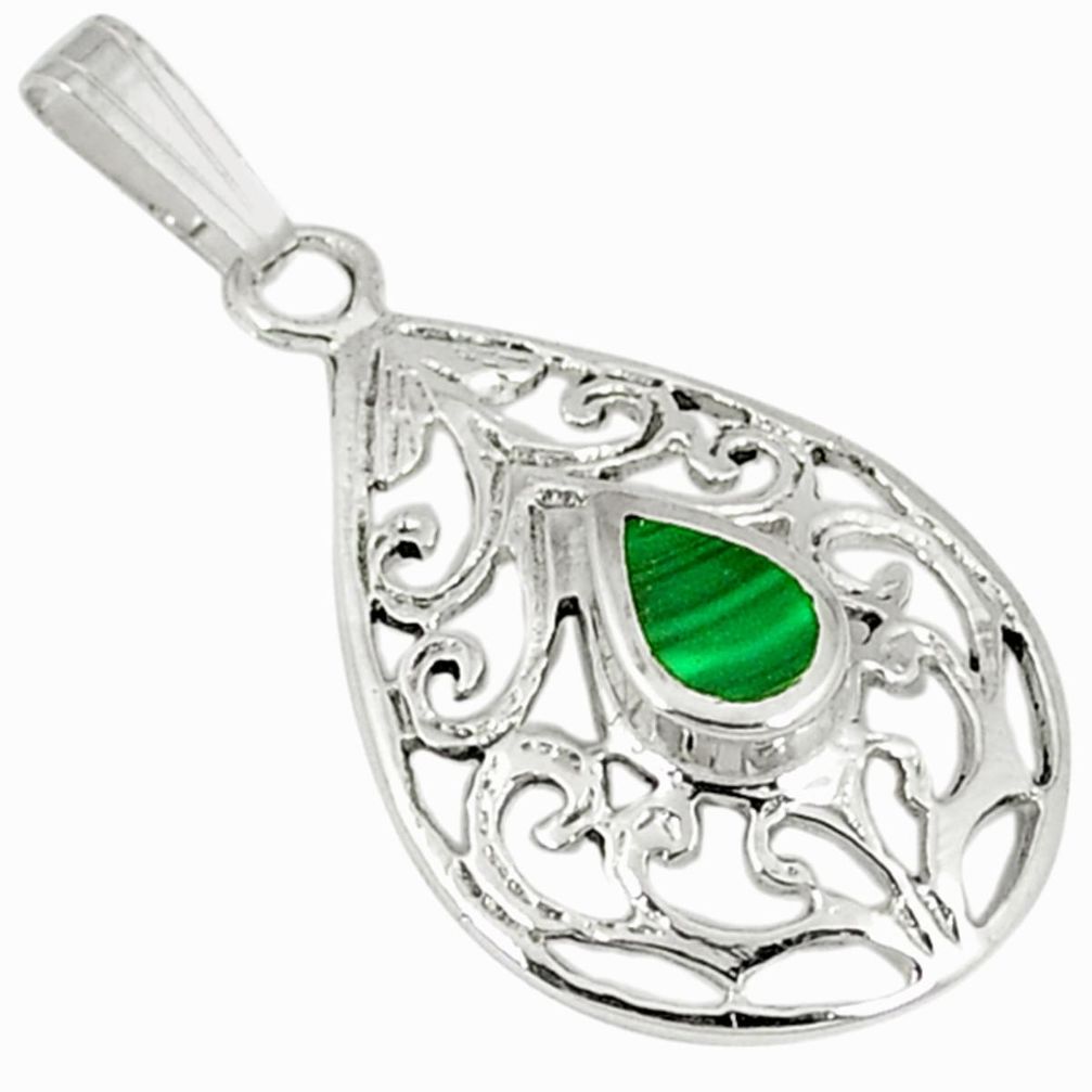 Green malachite (pilot's stone) enamel 925 silver pendant jewelry c12491