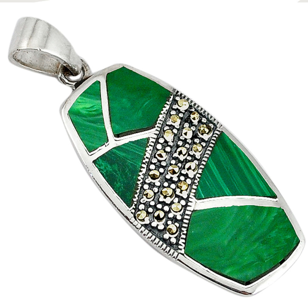 Green malachite (pilot's stone) 925 sterling silver pendant jewelry c16710