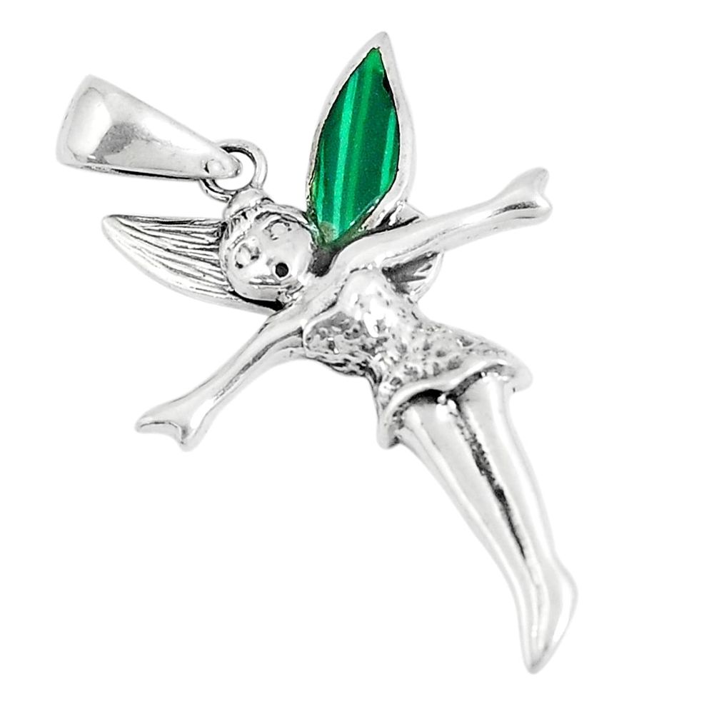 5.26gms green malachite 925 silver angel wings fairy pendant a93274 c13812
