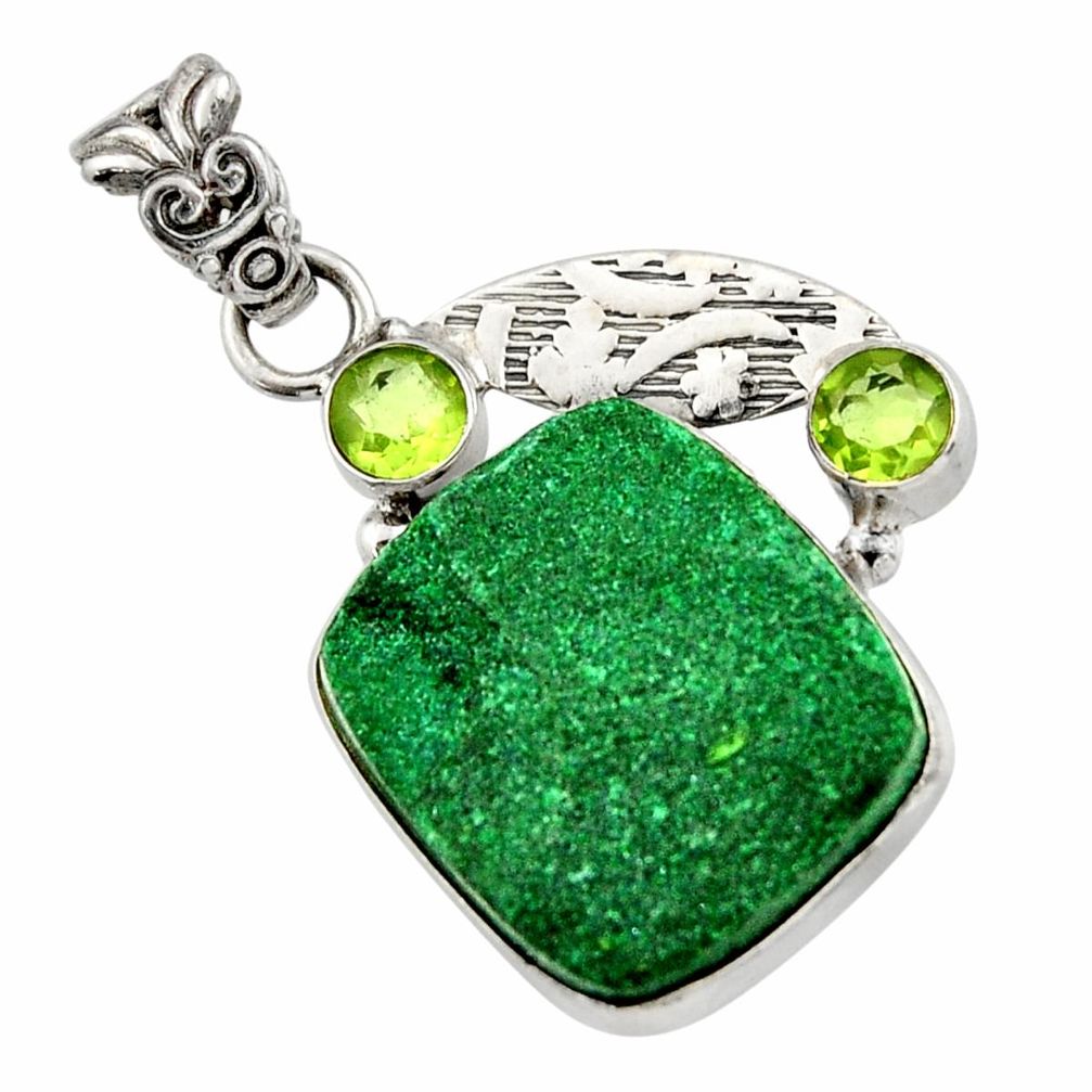 24.65cts green malachite druzy peridot 925 sterling silver pendant d45992