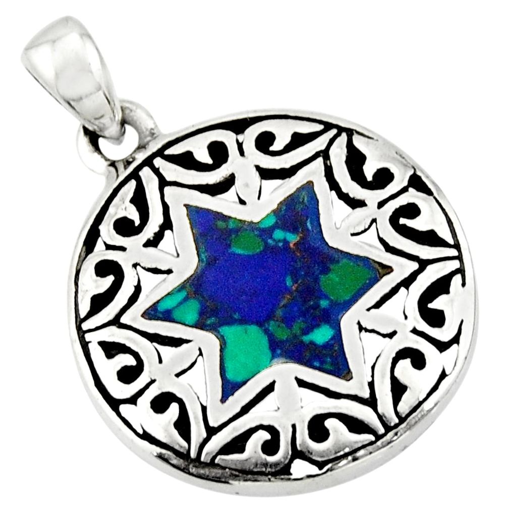 4.48gms green malachite in chrysocolla 925 silver wicca symbol pendant c10277