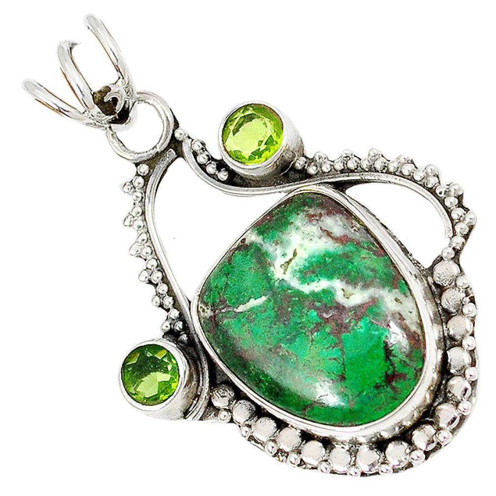 Green matrix opal fancy shape peridot 925 sterling silver pendant jewelry j1656