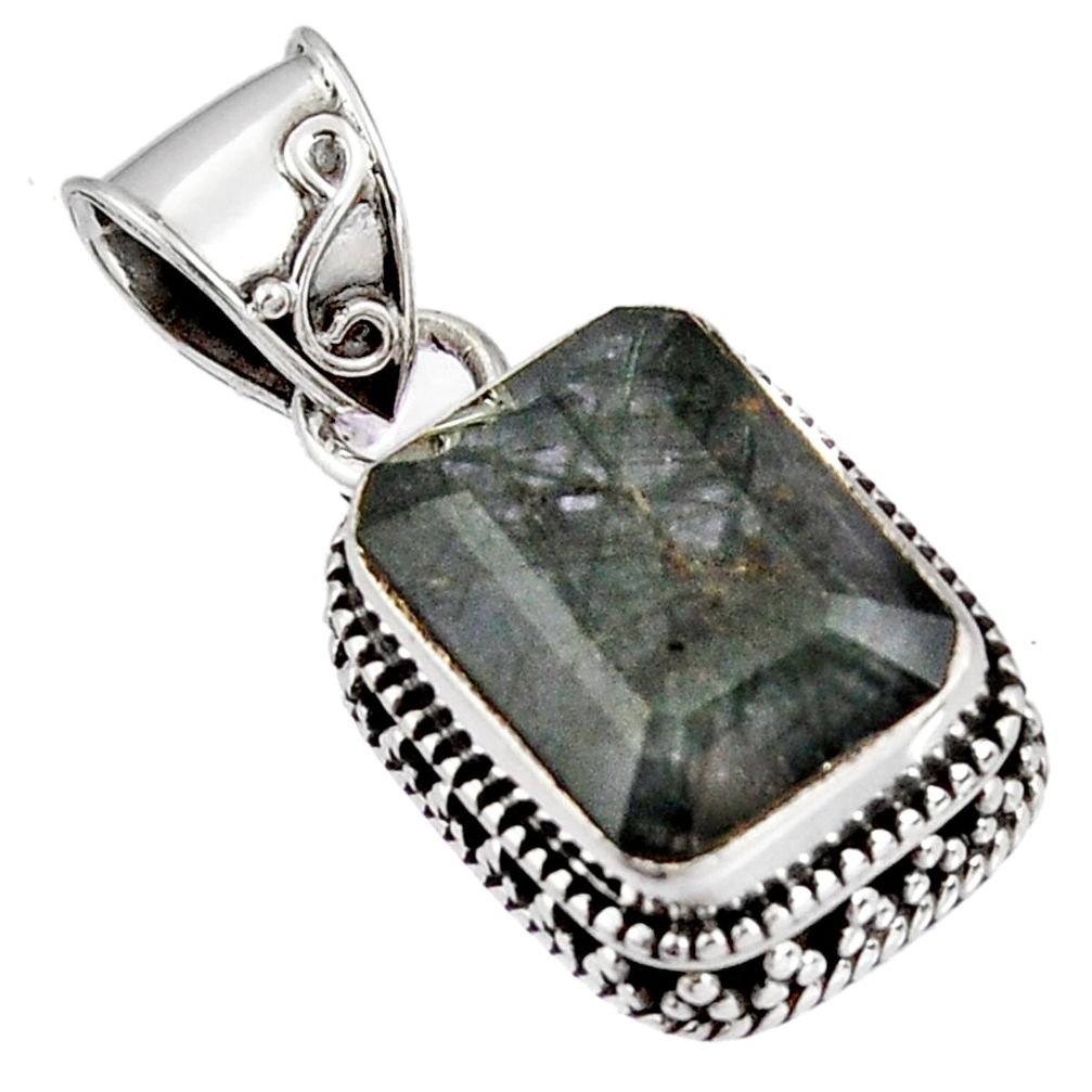 7.14cts green natural rutile 925 sterling silver pendant jewelry p90347