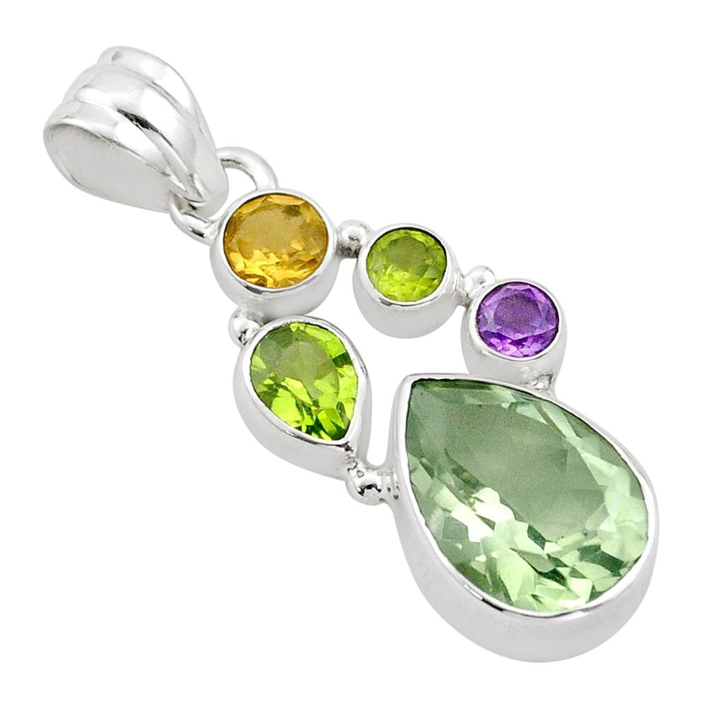 Green parsolite amethyst citrine peridot sterling silver pendant u3645