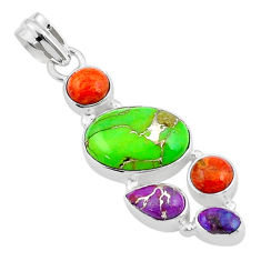 8.32cts green purple copper turquoise mojave turquoise 925 silver pendant u29299