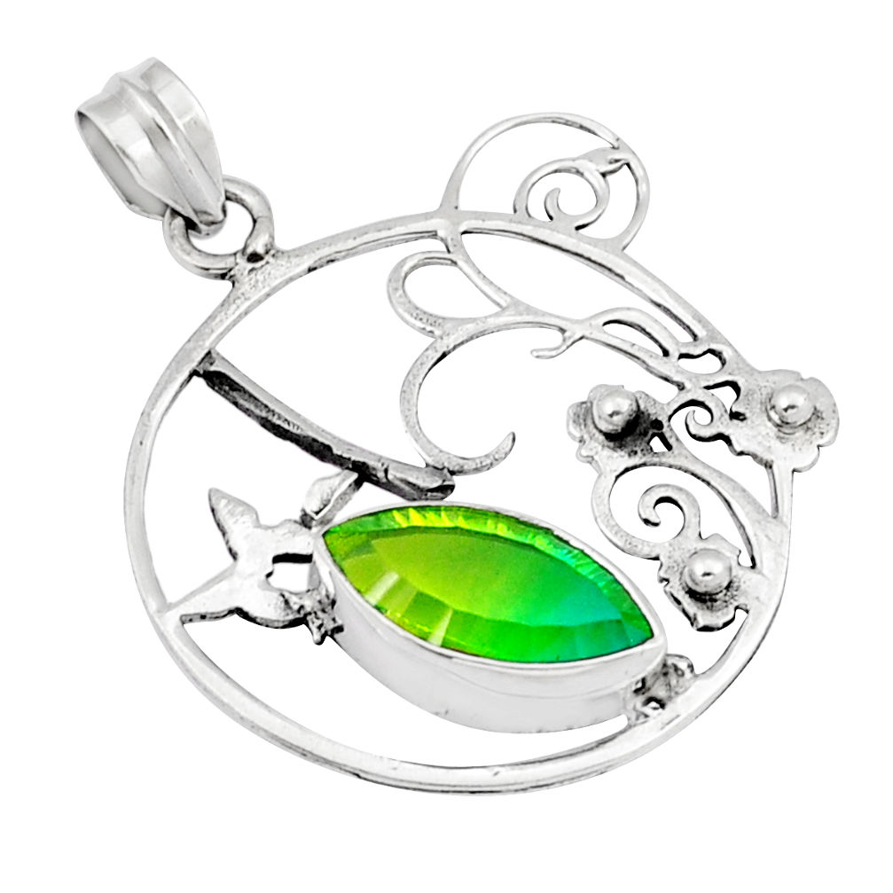 6.82cts green tourmaline (lab) marquise sterling silver pendant jewelry y23507