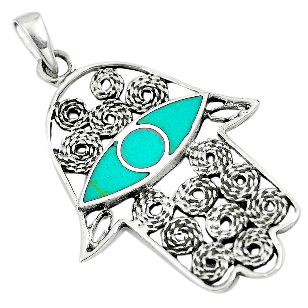 4.47gms green turquoise enamel silver hand of god hamsa pendant a90807 c13725