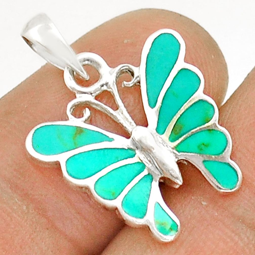 1.45cts green turquoise lab 925 sterling silver butterfly pendant c30061