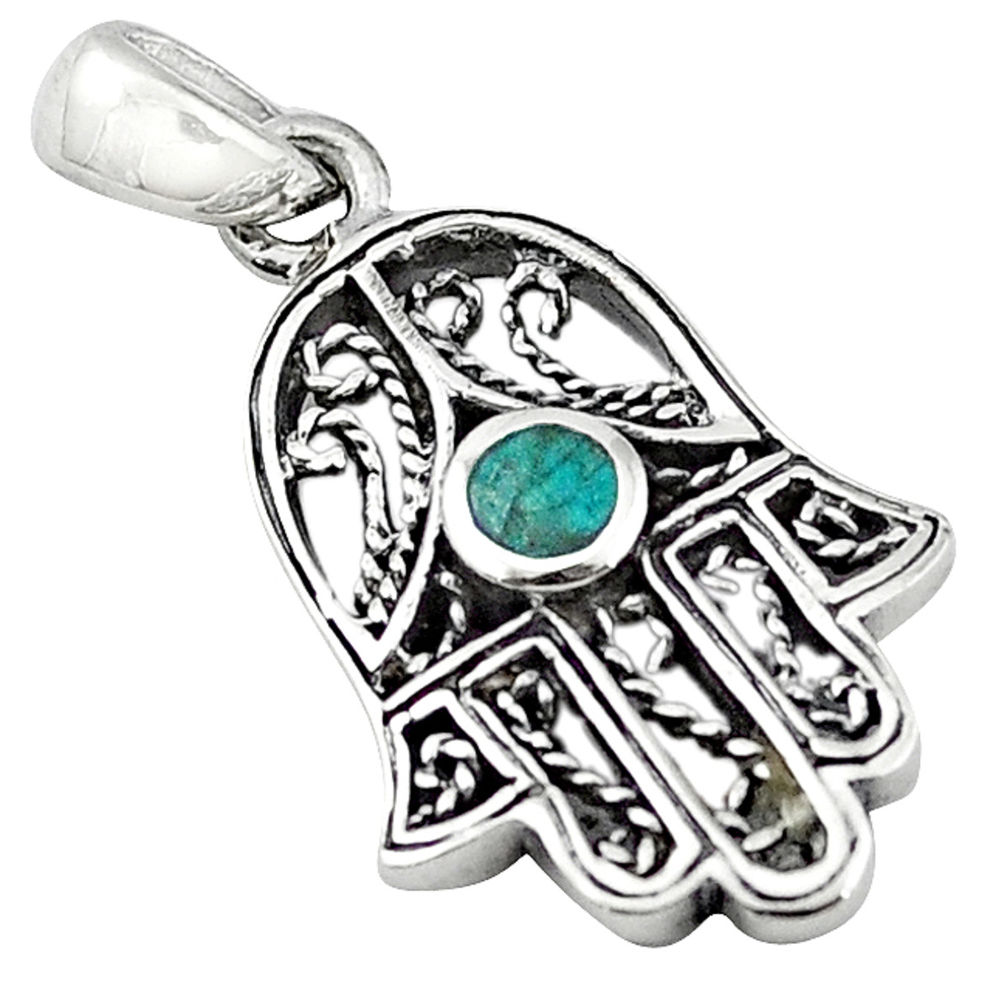 Green turquoise tibetan 925 silver hand of god hamsa pendant jewelry c10946