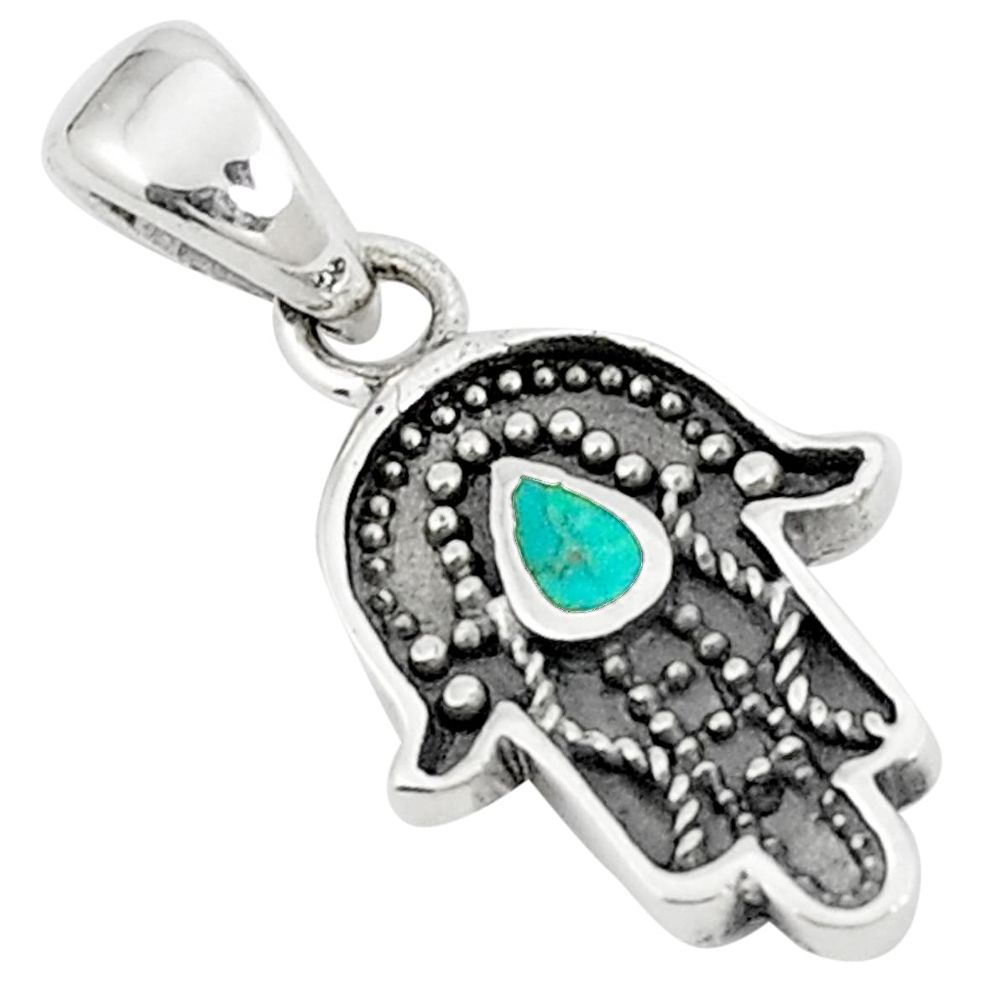 Green turquoise tibetan 925 silver hand of god hamsa pendant jewelry c10963