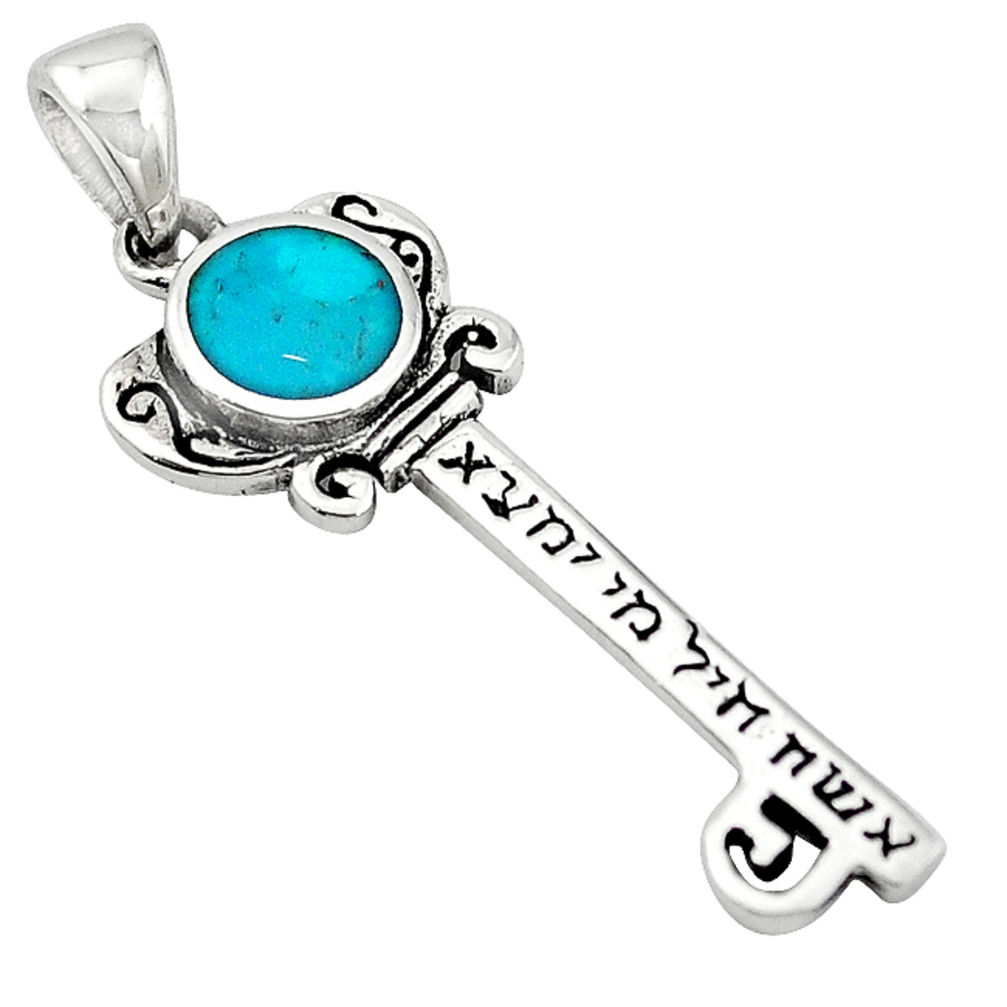 Green turquoise tibetan enamel 925 silver jewelexi key pendant c10907