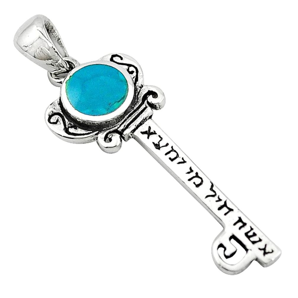 Green turquoise tibetan enamel 925 silver jewelexi key pendant c10920