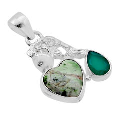 6.60cts green variscite chalcedony heart chalcedon silver fish pendant n51388